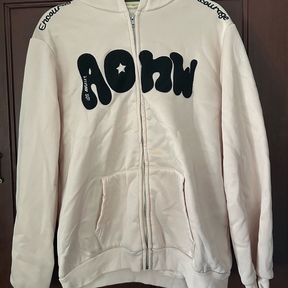 Cream Hoodie with Black Lettering